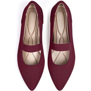 🆕Tingrise Flat Shoes Women Red Knit Toe Ballet Comfortable Dressy Mary Shoes